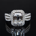 Silver Tone Emerald Cut Clear Stone Split Band Ring view 1
