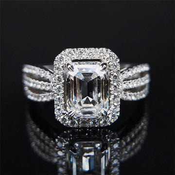 Silver Tone Emerald Cut Clear Stone Split Band Ring
