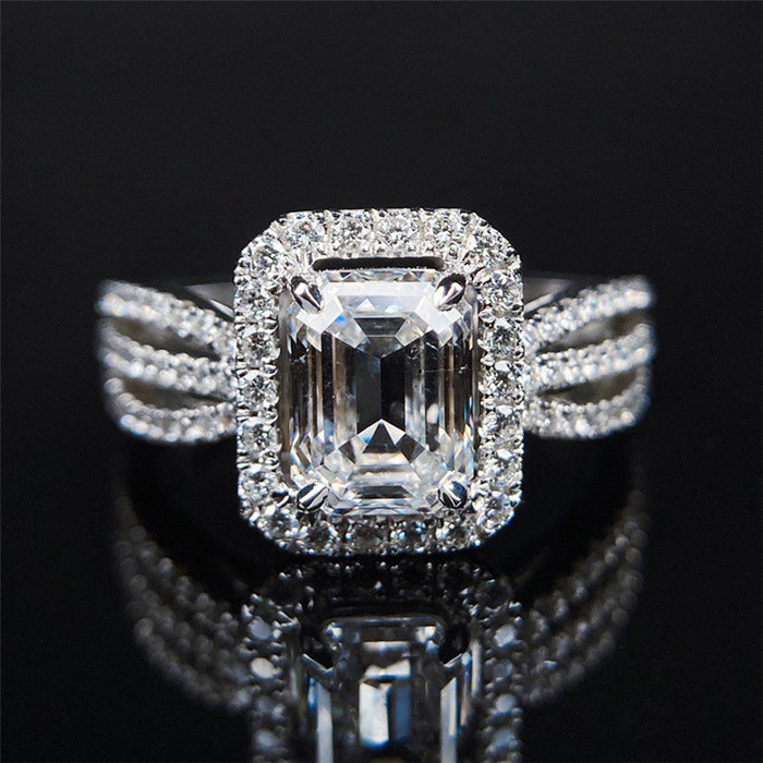 Silver Tone Emerald Cut Clear Stone Split Band Ring