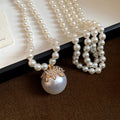 Layered White Faux Pearl Necklace with Large Pearl Drop view 2