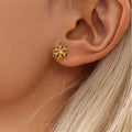 Gold Snowflake Stud Earrings With Open Petal Zircon Design view 3