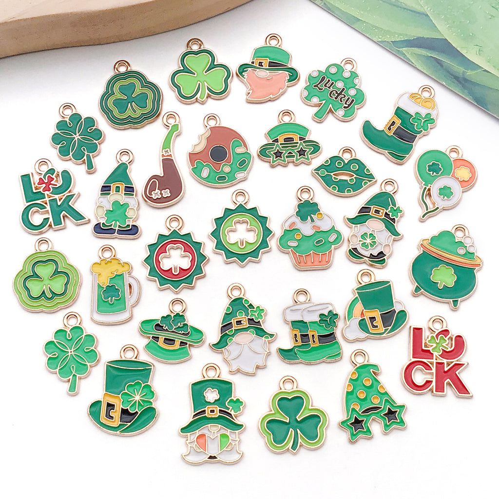 Green Enamel Zinc Alloy Irish Clover Charm Pendant for DIY Hand Rope Jewelry Accessories