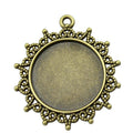 Antique Bronze Sunburst Round Cabochon Tray Pendant view 4