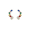 Gold Multicolor Teardrop Gem Ear Climber Stud Earrings view 6