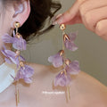 Sheer Flower Dangle Clip Earrings in Purple or Mint Green view 3