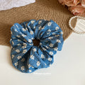 Blue White Floral Embroidered Fabric Scrunchie 3 Styles view 4