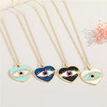 Gold Tone Heart Enamel Evil Eye Pendant Necklaces in Four Colors view 1