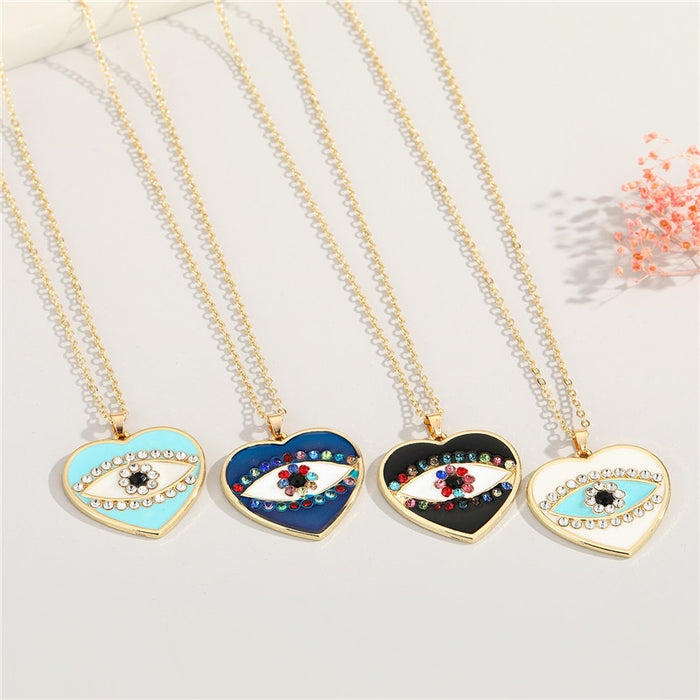 Gold Tone Heart Enamel Evil Eye Pendant Necklaces in Four Colors