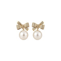 Gold Bow Pearl Drop Stud Earrings Fashion Jewelry Accessories view 5