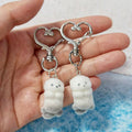 White Plush Otter Keychain Silver Heart Lobster Clasp view 3