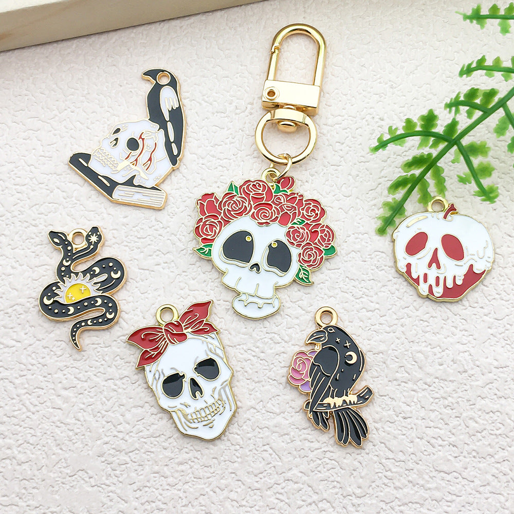 Enamel Zinc Alloy Sun Moon Double Head Snake Skull Black Cat Charm Pendant DIY