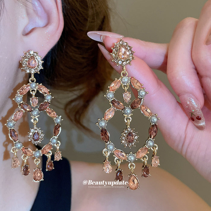 Ornate Pink Crystal Chandelier Drop Earrings Jewelry Design