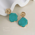 Gold Hammered Stud Teal Crystal Cluster Drop Earrings view 3