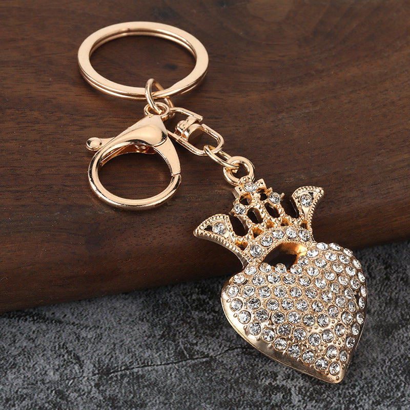 Heart Crown Rhinestone Keychain Metal Bag Charm Gift Pendant