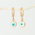 Round Evil Eye Huggie Drop Earrings in Fourteen Color Finishes view 12