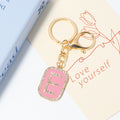 Pink Enamel Rhinestone Initial Letter Tag Keychain A-Z view 10