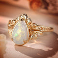 Champagne Gold Leaf Base Teardrop Faux Opal Accent Ring view 3