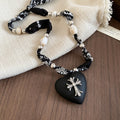 Black Heart Cross Pendant Necklaces in Two Patterns view 6