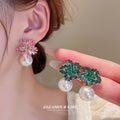 Crystal Flower and Pearl Drop Stud Earrings Fashion Jewelry view 2