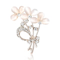 Pink Floral Bouquet Brooch with Crystal Bow and Leaves view 5