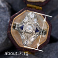 Silver Tone Filigree Art Deco CZ Blue Triangle Ring view 4