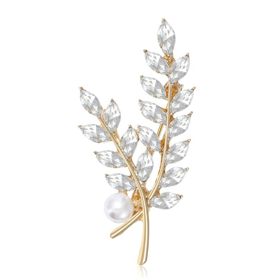 Crystal Wheat Sprig Brooch front view on a plain background