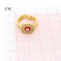 Gold Tone Crystal Halo Round Evil Eye Chain Band Rings in Five Colors view 2