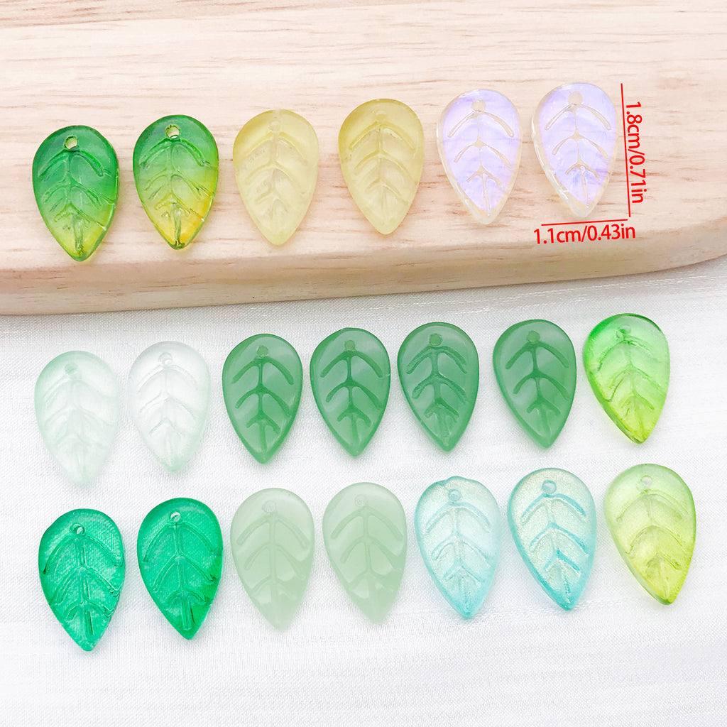 Vintage Green Glass Strawberry Leaf Charm Pendant for Hairpin, Necklace and Earrings