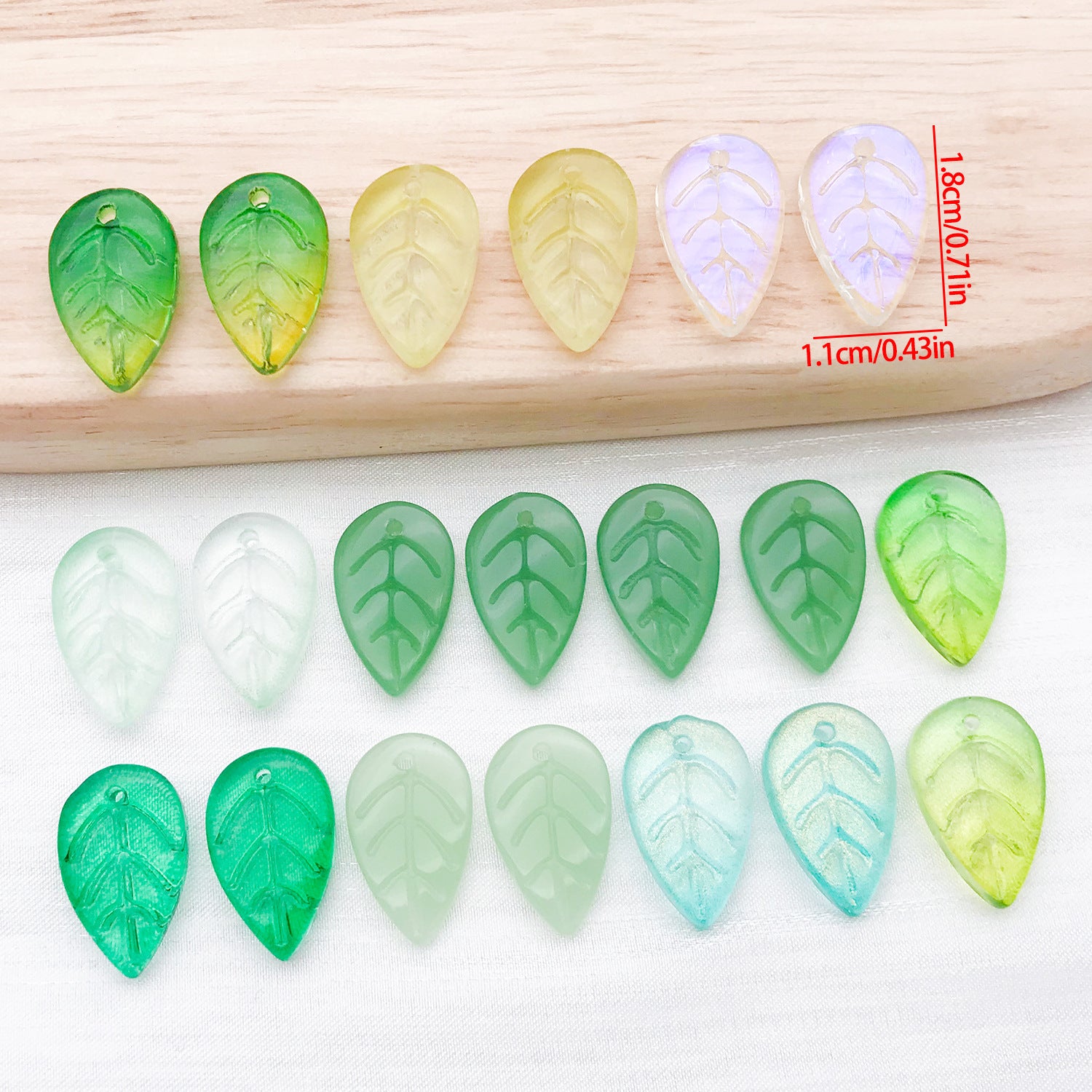 Vintage Green Glass Strawberry Leaf Charm Pendant for Hairpin, Necklace and Earrings