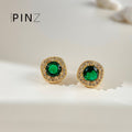 Emerald Green Round Halo Stud Earrings Silver Gold Options view 7