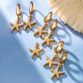 Zirconia Starfish Huggie Hoop Earrings Gold Steel ABC view 2