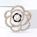 Open Crystal Camellia Brooch in Silver or Rose Gold With Pearl view 4