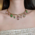 Gold Tone Collar Necklaces With Multicolor Teardrop Crystals view 3
