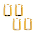 Rectangle Hoop Earrings With Four Rhinestones Gold Silver view 5