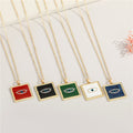 Gold Tone Textured Square Evil Eye Pendant Necklaces in Five Colors view 1