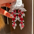 Red Crystal Leaf Cascade Drop Earrings Jewelry Accessory view 6