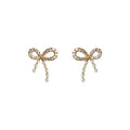 Gold Tone Clear Stone Bow Tassel Stud Earrings For Women view 5