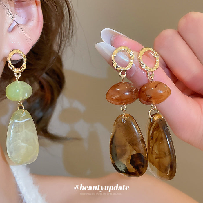 Marbled Resin Double Drop Earrings In Amber And Brown
