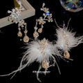 Silver Tone Floral Branch Earrings with Crystal Teardrops view 2