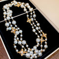 Layered Pearl Necklace with Gold Tone Cross Charms view 4