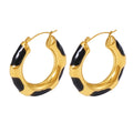 Gold Black Enamel Oil-Drip Hollow Hoop Earrings Stainless Steel view 5