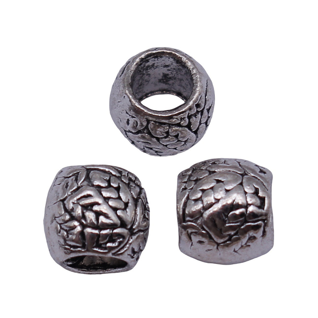 9.4x9.4x8.5mm 1.6g Antique Silver Zinc Alloy Leaf Texture Large Hole Spacer Beads for Bracelet Making