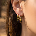 Gold Tone Black Enamel Scallop Shell Charm Hoop Earrings view 2