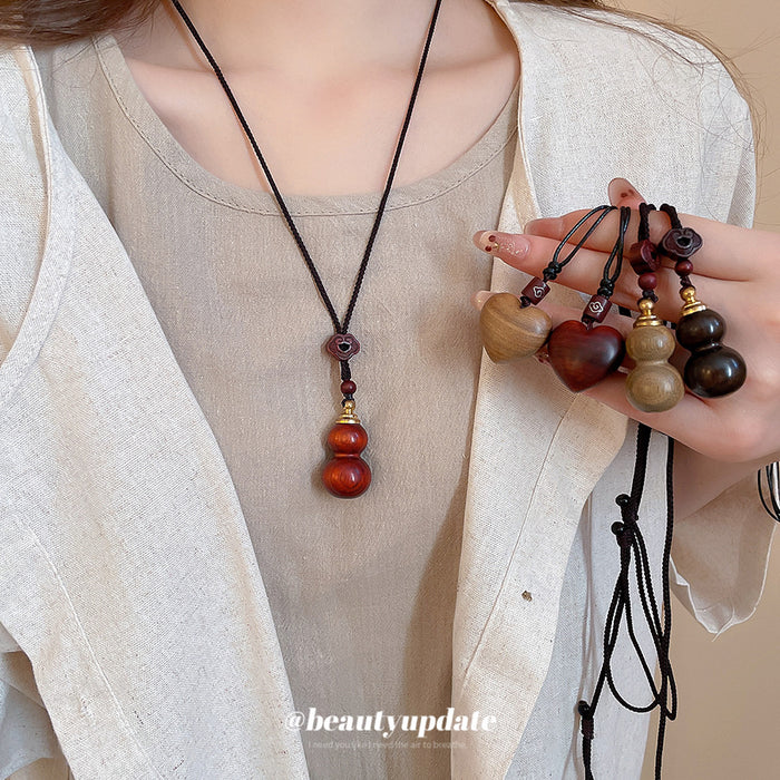 Wood Gourd And Heart Pendant Cord Necklace Pendant Jewelry