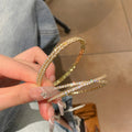 Crystal Double Row Cross Twist Open Cuff Bangle Bracelet view 1