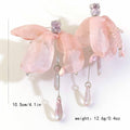 Blue Purple and Pink Fabric Petal Long Dangle Earrings view 5