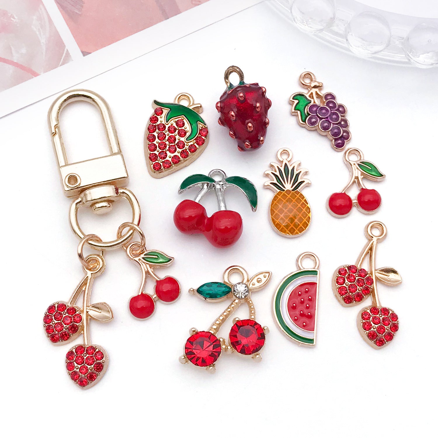 Enamel Zinc Alloy Strawberry Cherry Watermelon Fruit Charm Pendant for DIY Earrings