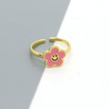 Gold Tone Enamel Smiling Flower Adjustable Open Rings in Seven Colors view 8