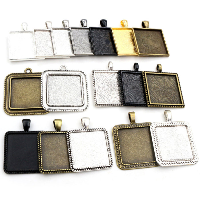 Square Cabochon Pendant Trays in Multiple Metal Finishes