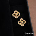 Gold Quatrefoil Star Pave Zircon Stud Earrings Pair view 6